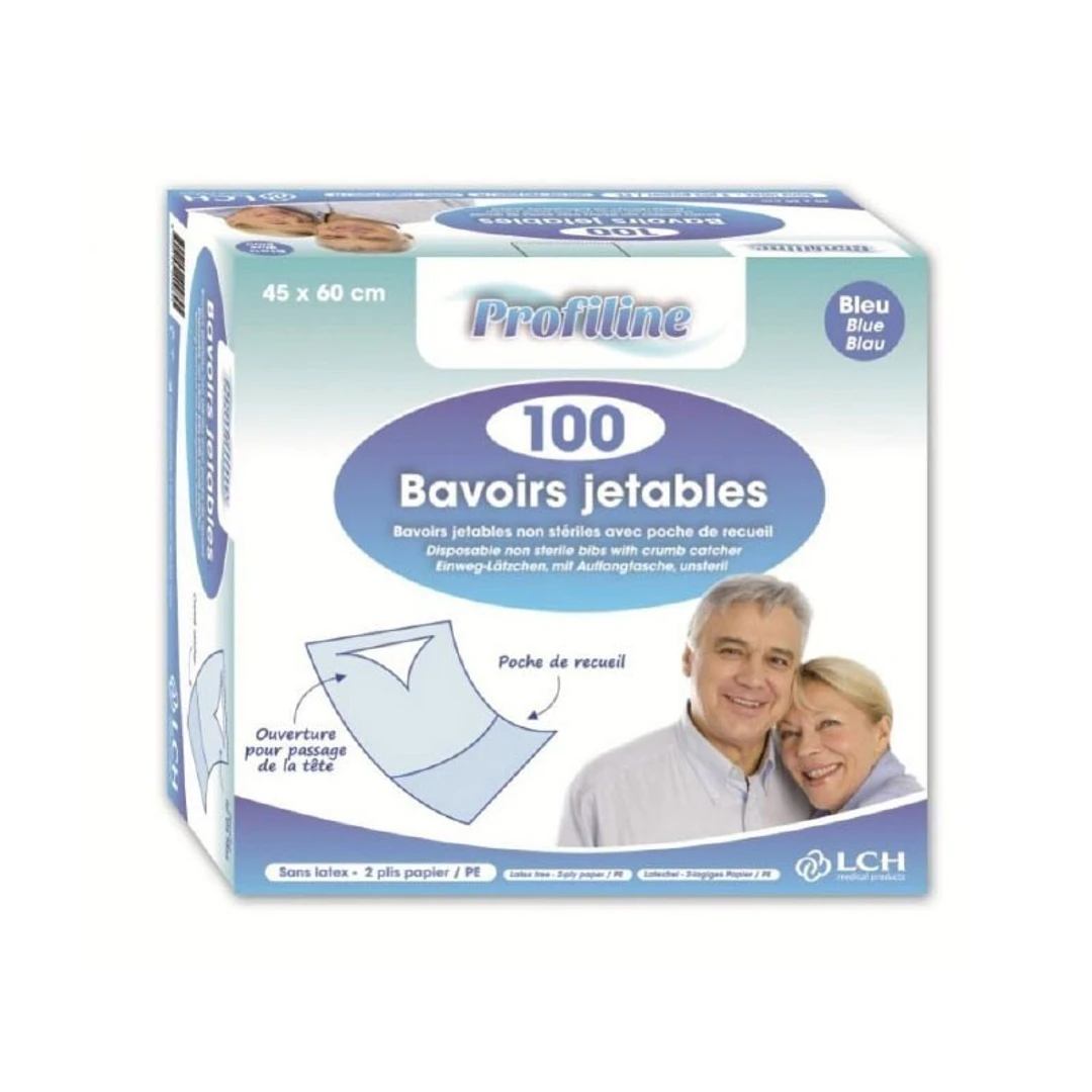 Bavoir Adulte à Usage Unique Avec Poche 45X60cm LCH Sachet de 100