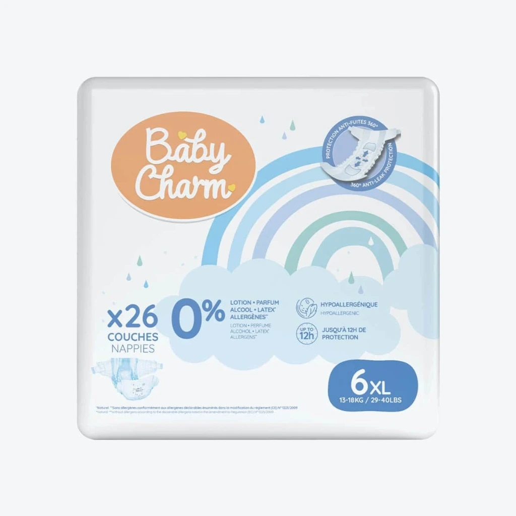 Couche Bébé Babycharm N°6 XL 13-18Kg Sachet de 26 Couches