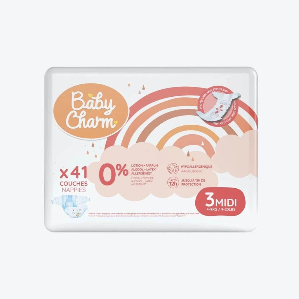[CBBCHARM4/9] Couche Bébé Babycharm N°3 Midi 4-9Kg Sachet de 41 Couches