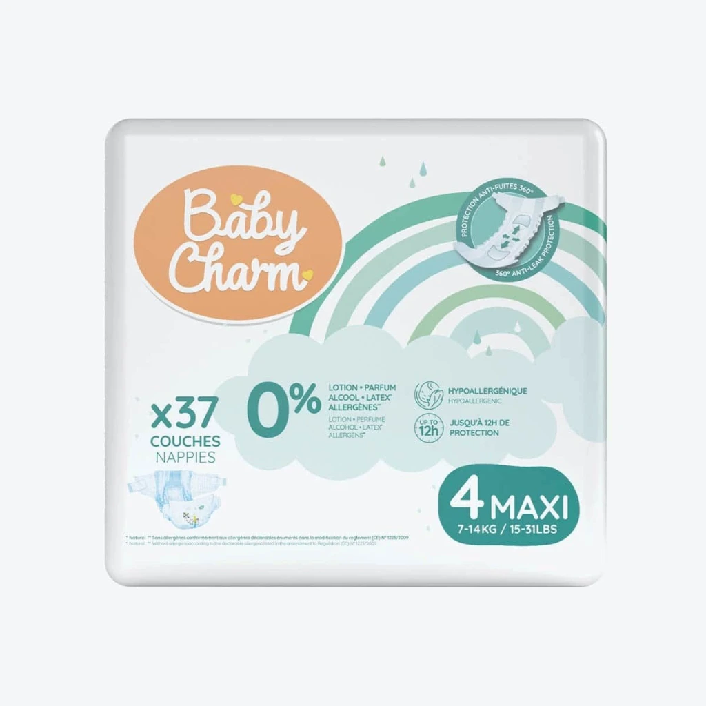 [CBBCHARM7/18] Couche Bébé Babycharm N°4 Maxi 7-14Kg Sachet de 37 Couches