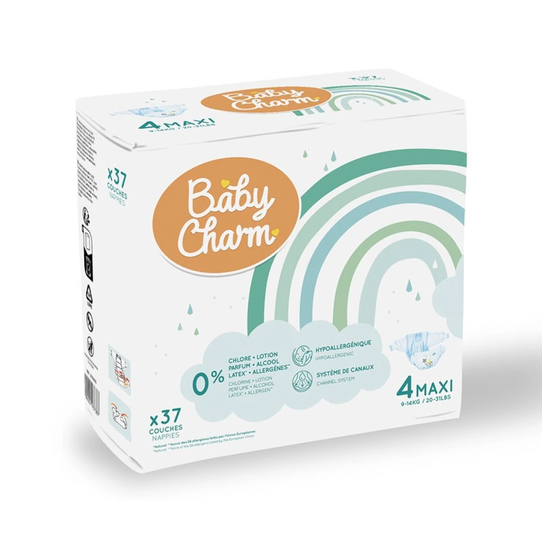 [CBBCHARM7/18] Couche Bébé Babycharm N°4 Maxi 9-14Kg Sachet de 37 Couches
