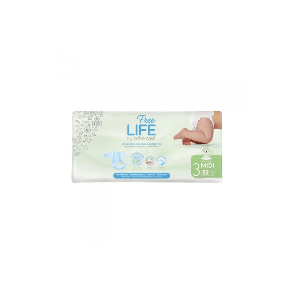 [CBCFM4/9-52] Couche Bébé Freelife N°3 Midi 4-9Kg Sachet de 52 couches