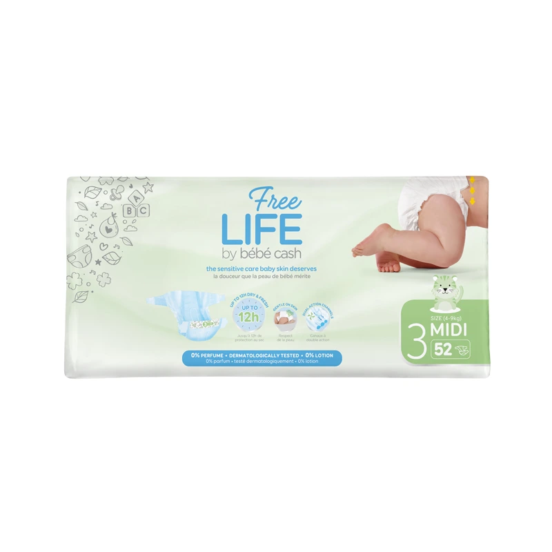 Couche Bébé Freelife N°3 Midi 4-9Kg Sachet de 52 couches