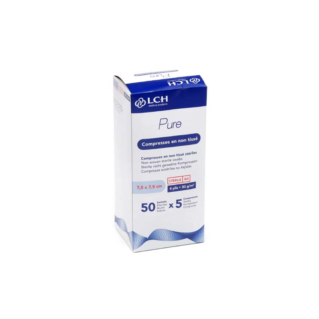 [CSNT75] Compresse Stérile Non Tissée 7,5X7,5cm 30Gr Boite de 50 Sachets de 5