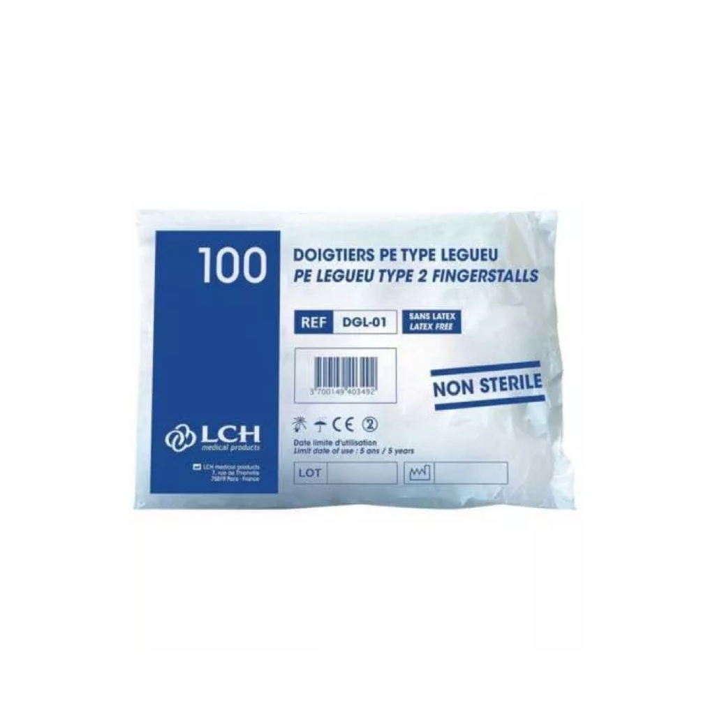 [DMP] Doigtier 2 Doigts Non Stérile Sans Latex LCH Sachet Individuel  Sachet de 100