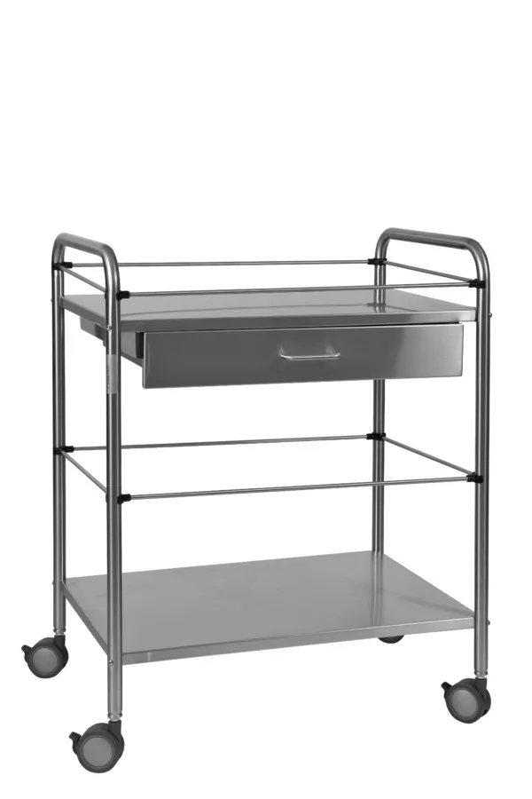 Guéridon Inox 2 Plateaux Avec Tiroir 60X40X90cm