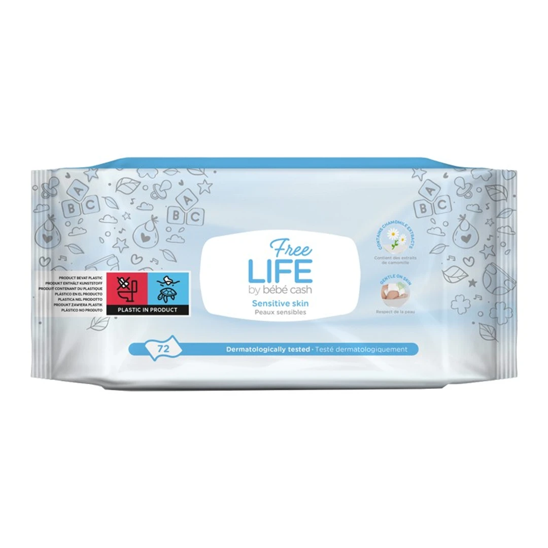 Lingettes Nettoyantes Bebe Camomille Freelife Paquet de 72
