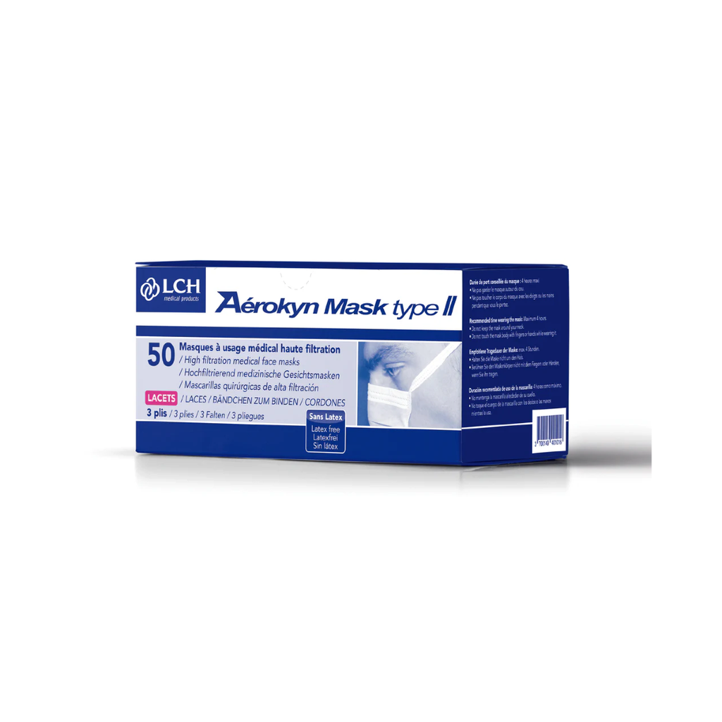 [MCVL] Masques Chirurgicaux Bleu Type II 3 Plis à Lacets Boite de 50