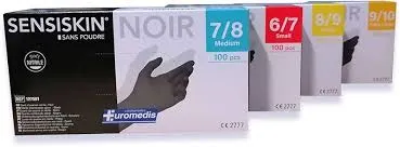 Gant d'Examen Nitrile Sans Poudre Noir Sensiskin Boite de 100