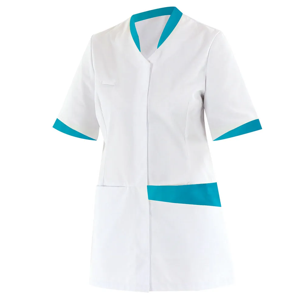 [BFML-XS] Blouse Femme Médical Blanc et Turquoise Manches Courtes LAFONT (T0-XSmall)